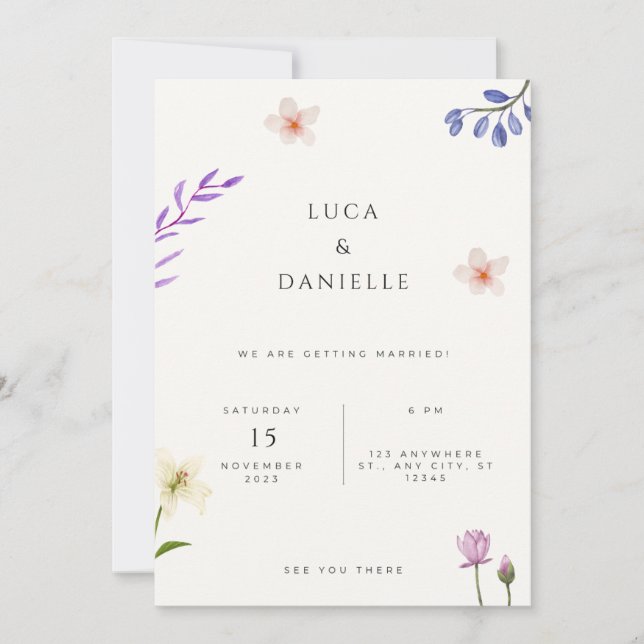 Convite de Casamento de Flores Silvestres de Luca  (Frente)