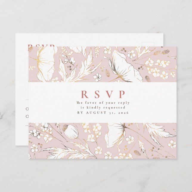 Convite de casamento de flores silvestres desenhad (Frente/Verso)