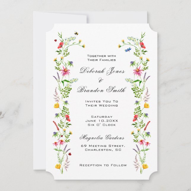 Convite de Casamento de Flores Silvestres em Aquar (Frente)
