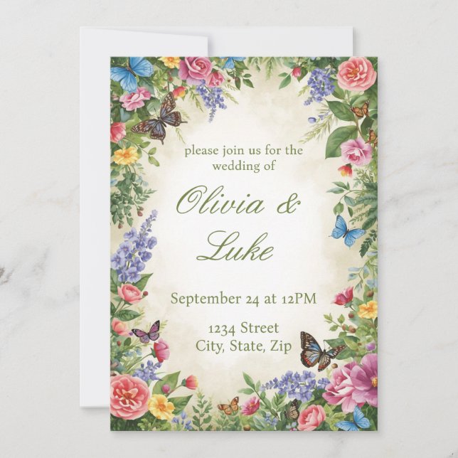 Convite de Casamento de Flores Silvestres em Aquar (Frente)