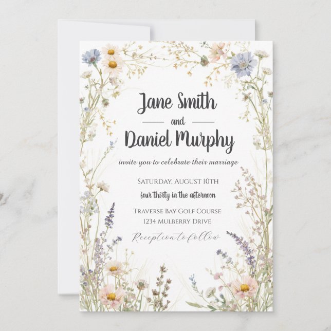 Convite de Casamento de Flores Silvestres Eternas (Frente)