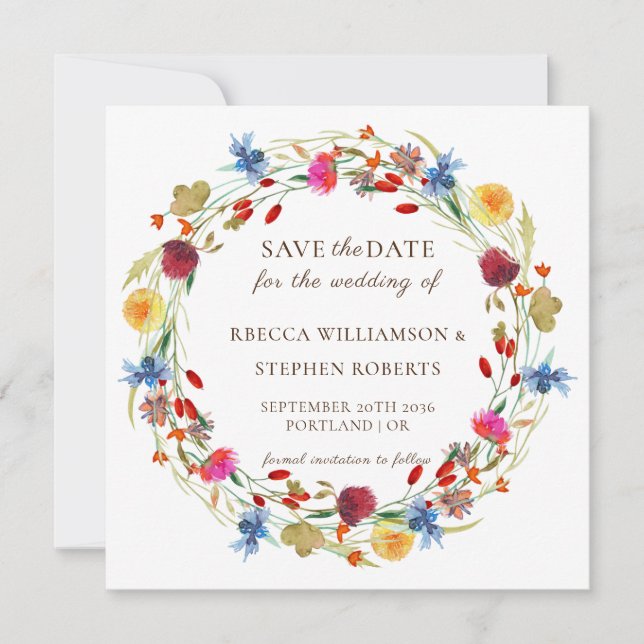 Convite de casamento de flores silvestres rústicas (Frente)