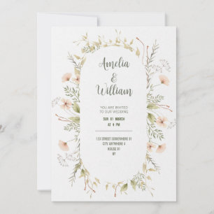 convite de casamento de flores silvestres verde aq
