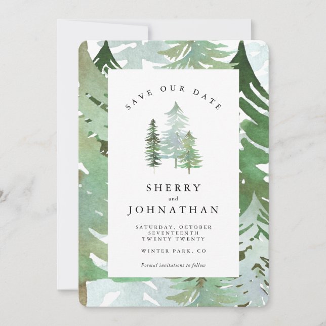 Convite de casamento de floresta em aquarela para  (Frente)