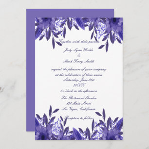 Convite De Casamento De Folhagem Azul Roxo