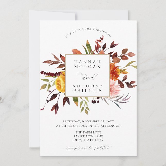 Convite de Casamento de Folhagem de Queda (Frente)