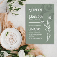 Convite de Casamento de Folhagem Floral Verde Simp