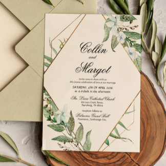 Convite de Casamento de Folhagem Geométrica