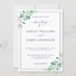 Convite de Casamento de Folhagem Verde de Script C