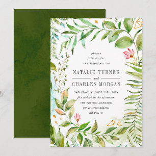 Convite De Casamento De Folhagem Verde Floral Por 
