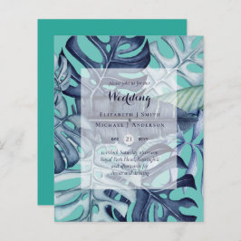 CONVITE DE CASAMENTO de folhas azuis tropicais do