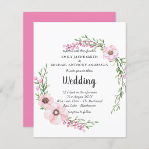 Convite de casamento de Folhas Florais Rosa de Orç