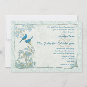 Convite de casamento de fonte rosa com Damask Blue