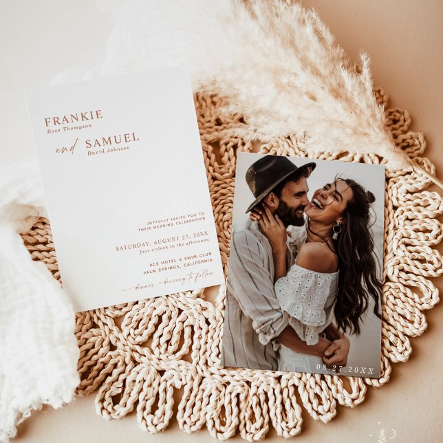 Convite de casamento de Foto Boho, Minimalista Mod (Criador carregado)