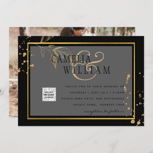 Convite de casamento de Foto Branco Preto Data de  (Frente/Verso)