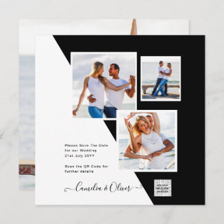 Convite de casamento de Foto Branco Preto Data de