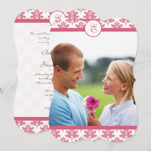 Convite De Casamento De Foto Chateau Pink Damask