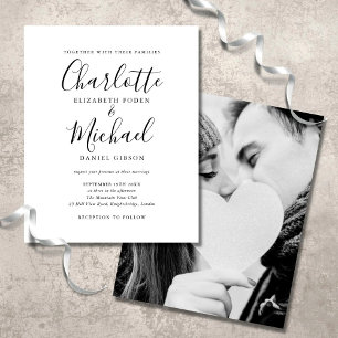 Convite de casamento de foto com roteiro preto e b
