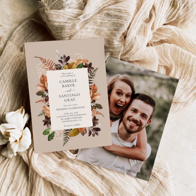 Convite De Casamento De Foto Da Folhagem Rústica (Rustic Fall Wedding Photo Invitation)