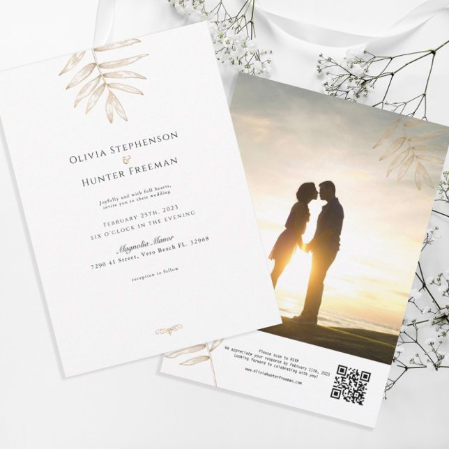 Convite de casamento de Foto de Código QR Tropical (Criador carregado)