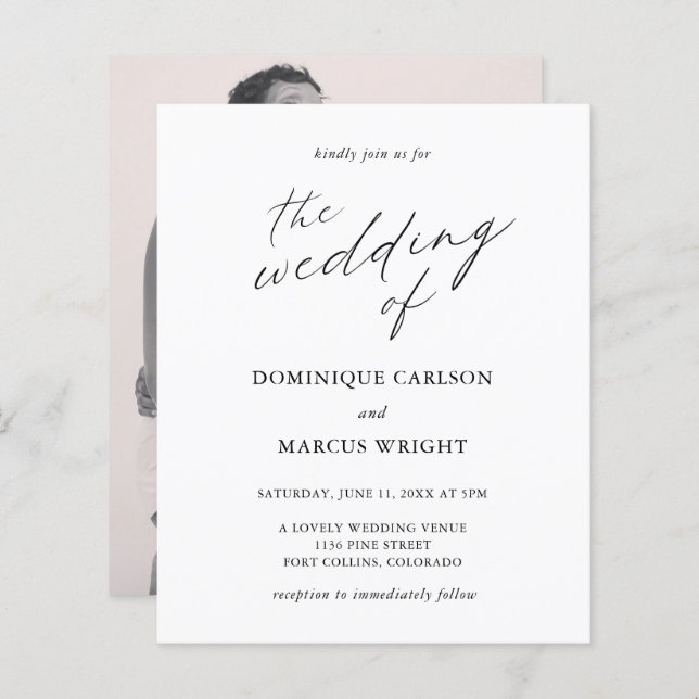 Convite De Casamento De Foto De Foto De Caligrafia (Frente/Verso)