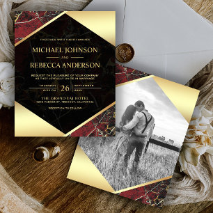 Convite De Casamento De Foto Do Burgundy Marble