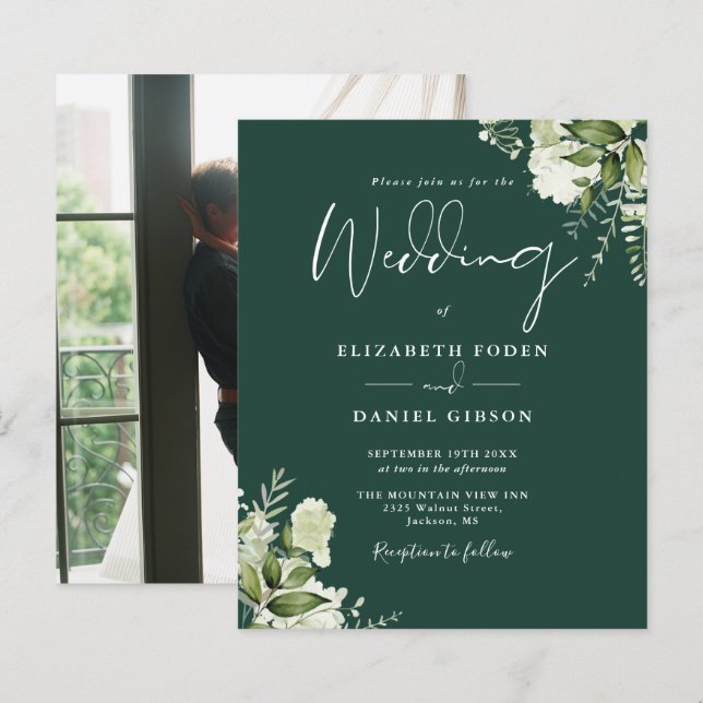 Convite De Casamento De Foto Do Esmerald Foliage (Frente/Verso)