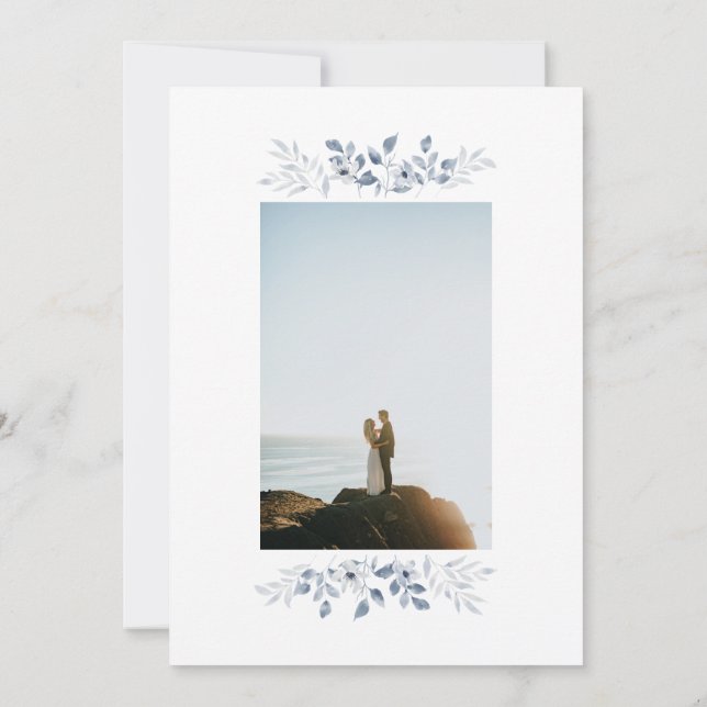 Convite De Casamento De Foto Por Aquarela Azul (Verso)