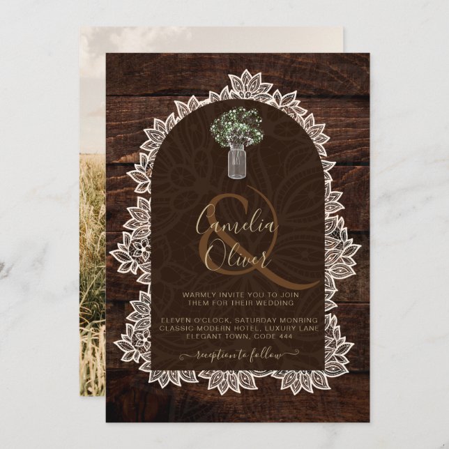 CONVITE DE CASAMENTO DE FOTO Rústica Gypsophila La (Frente/Verso)