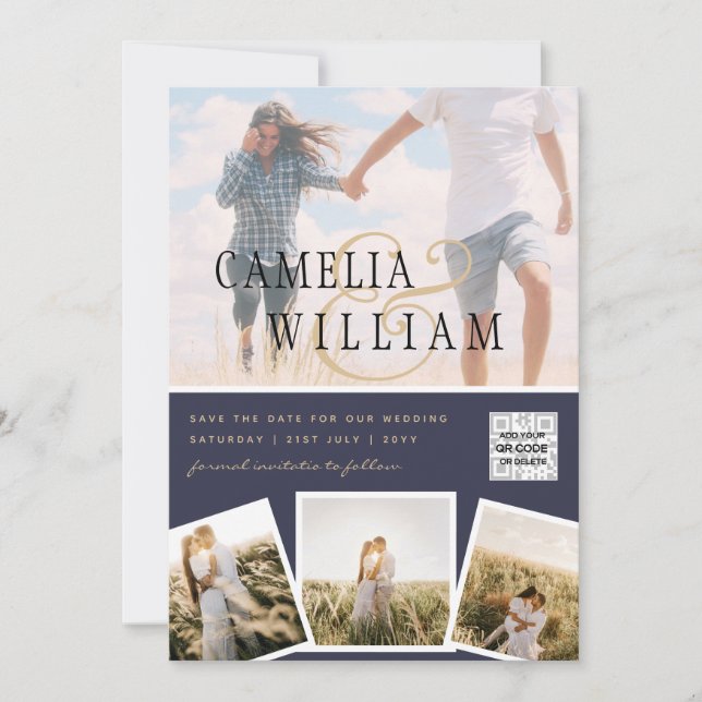 Convite de casamento de Fotografia Azul Chic Data  (Frente)