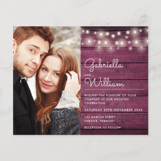 Convite de casamento de Fotografia Burgundy da Cad (Frente)