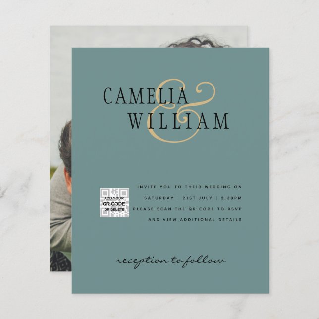 Convite de casamento de Fotografia Chic QR Código  (Frente/Verso)