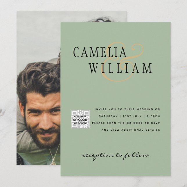 Convite de casamento de Fotografia Chic QR Código  (Frente/Verso)
