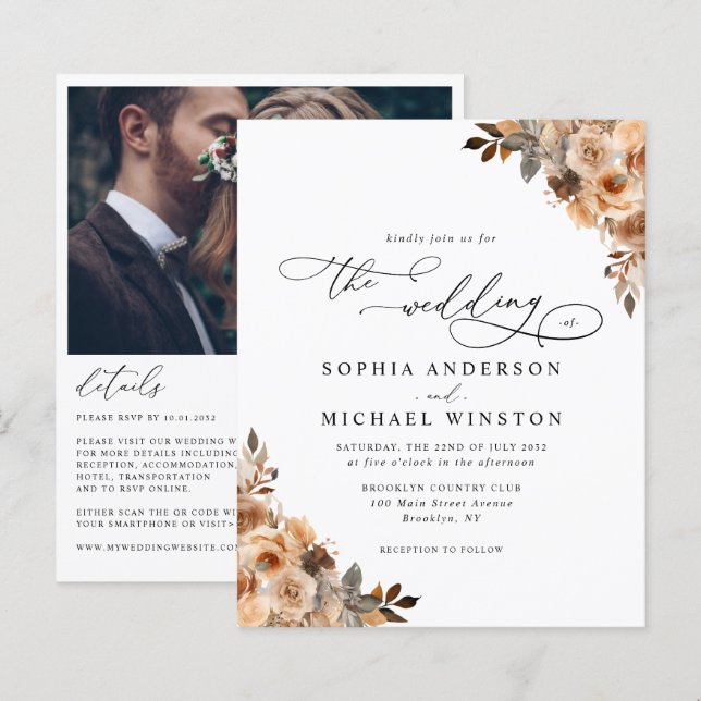 Convite de casamento de Fotografia Floral Rosa do  (Frente/Verso)