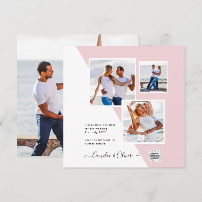 Convite de casamento de Fotografia PINK Blush Data (Frente/Verso)