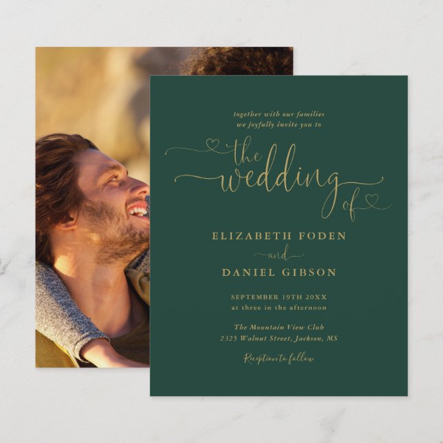 Convite de casamento de Fotografias de Script Dour (Frente/Verso)