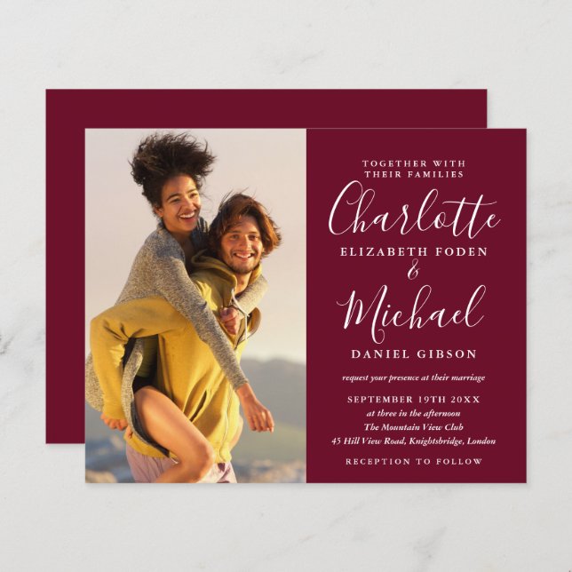 Convite De Casamento De Fotos De Script De Borda D (Frente/Verso)