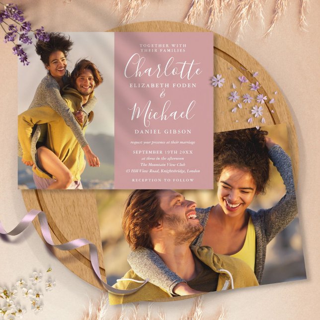 Convite de casamento de fotos Elegante de Rosa Dus (Criador carregado)