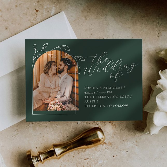 Convite De Casamento De Fotos Mínimo Botânico (Criador carregado)