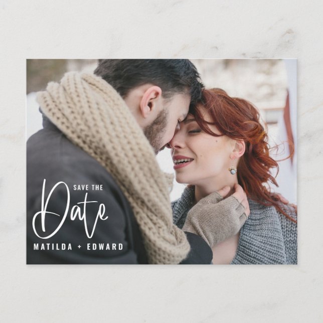 Convite de casamento de fotos monocromáticas escri (Frente)