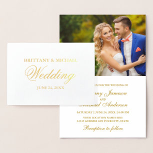 Convite De Casamento De Fotos Ouro Elegante