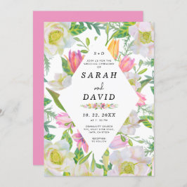 Convite de casamento de Frame Geométrico Floral da