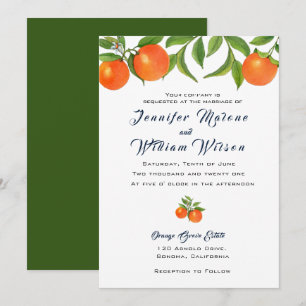 Convite de casamento de fruta laranja aquarela
