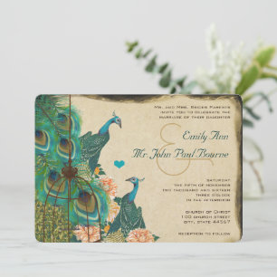 Convite de Casamento de Gaiola de Pavão Vintage