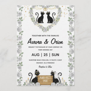 Convite de casamento de gato preto elegante