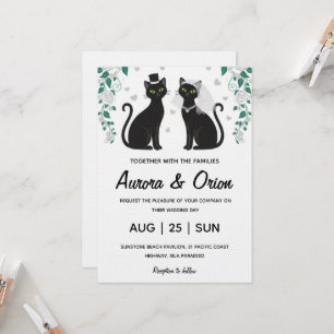 Convite de casamento de gato preto elegante