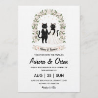Convite de casamento de gato preto elegante