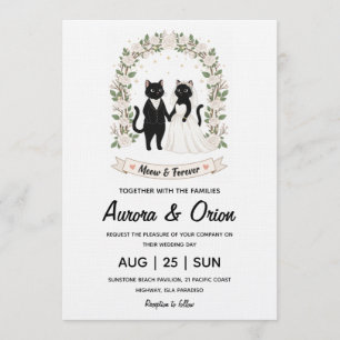 Convite de casamento de gato preto elegante