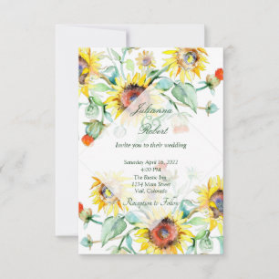 Convite de casamento de girassóis aquarela ensolar