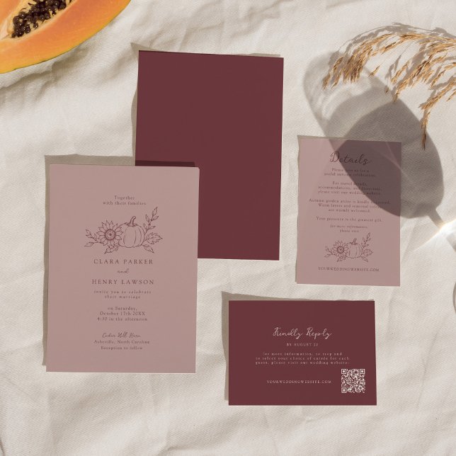 Convite de Casamento de Girassol e Abóbora Rosa Em (Criador carregado)